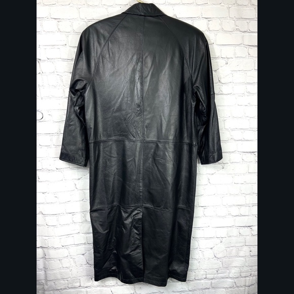 VINTAGE |•PARIS SPORT CLUB•| Long Black Leather Jacket/Coat Duster Size XL - Picture 4 of 16